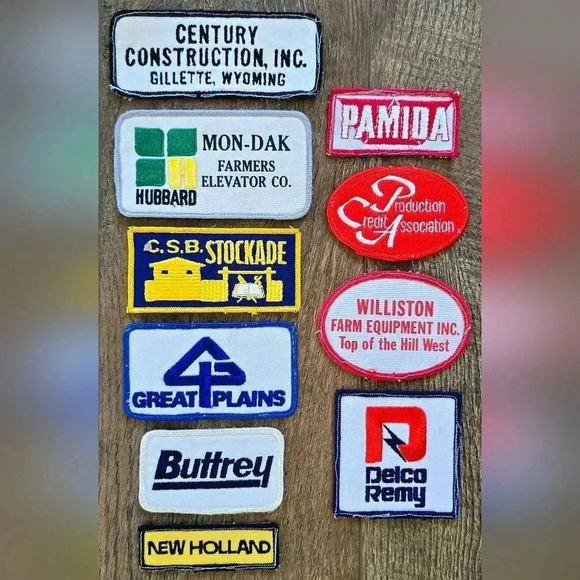 10 Vintage Jacket Uniform Fabric Patches Farm Construction Delco - Picture 1 of 4